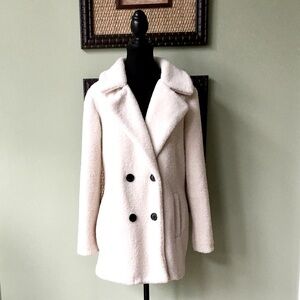 Dynamite Teddy Double Breasted Collared Cream Sherpa Coat